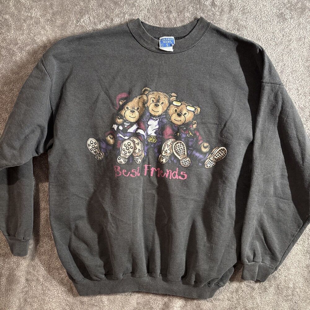 VTG Best Friends Teddy Bear 1980s Crewneck Pullover Sweatshirt XL College Ware